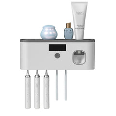 Toothbrush Holder & UV Sanitizer With Built-In ToothPaste Squeezer