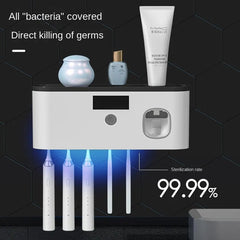 Toothbrush Holder & UV Sanitizer With Built-In ToothPaste Squeezer