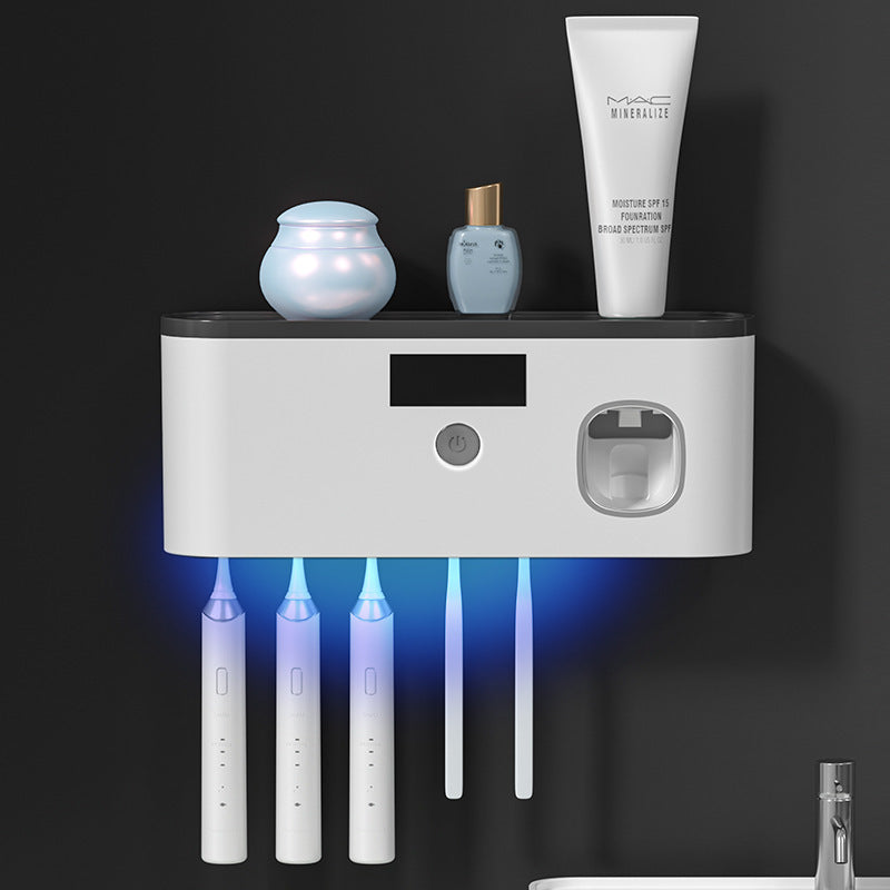 Toothbrush Holder & UV Sanitizer With Built-In ToothPaste Squeezer