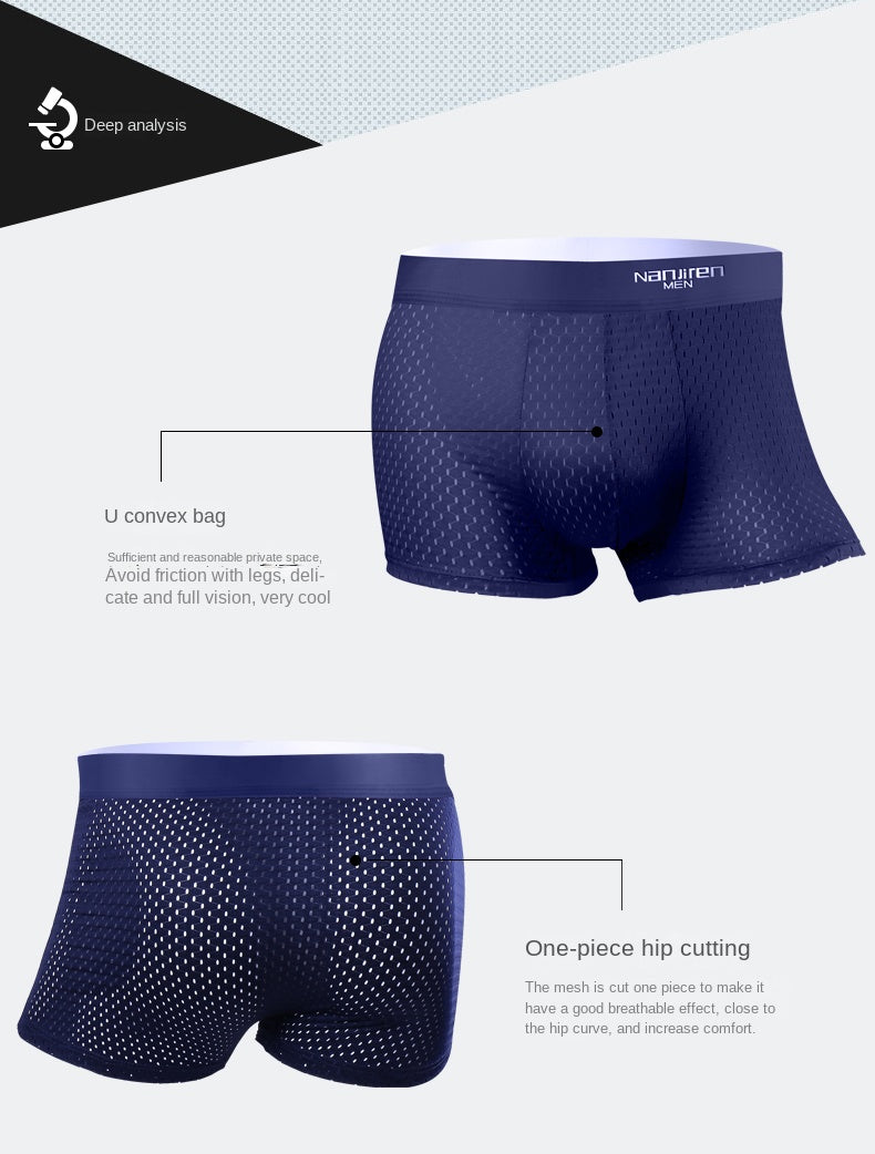 Men Boxers Male Underpants Man Pack Shorts Boxers Underwear Slip Bamboo Hole U Convex Pouch, Size L to 5XL