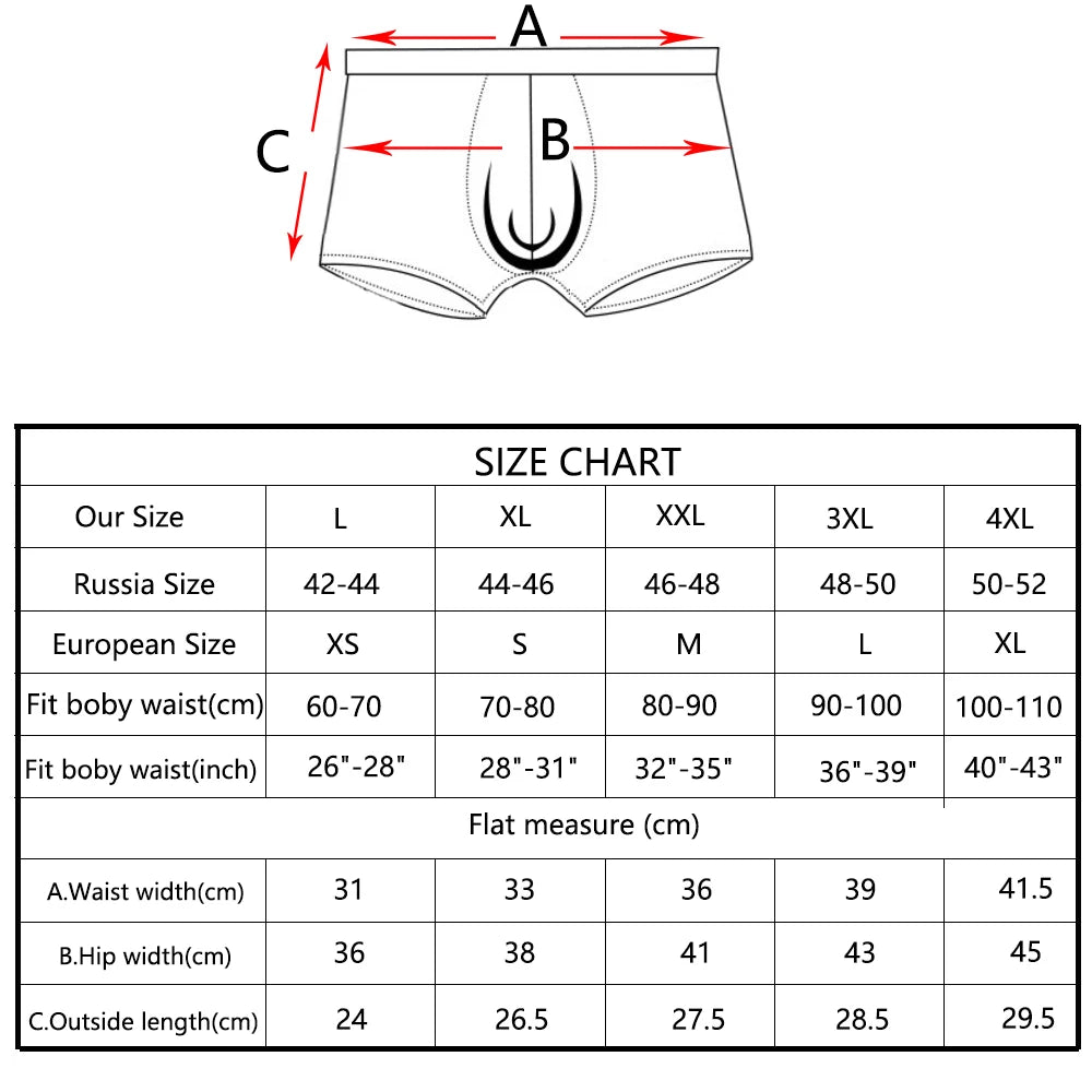 Men Boxers Male Underpants Man Pack Shorts Boxers Underwear Slip Bamboo Hole U Convex Pouch, Size L to 5XL