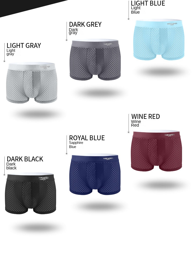 Men Boxers Male Underpants Man Pack Shorts Boxers Underwear Slip Bamboo Hole U Convex Pouch, Size L to 5XL