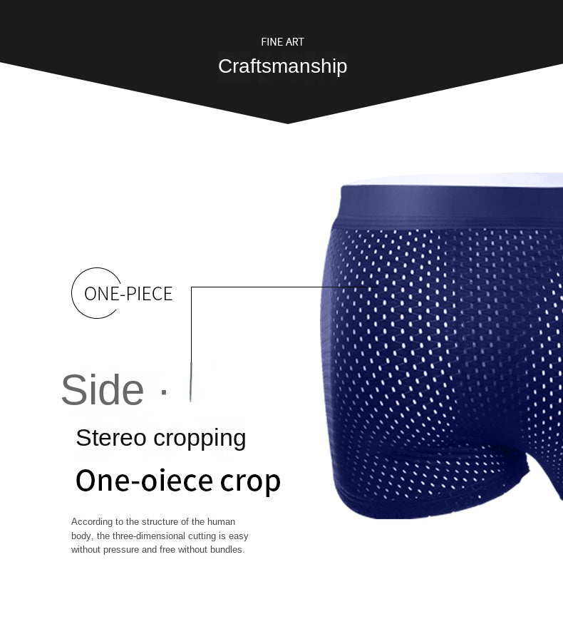 Men Boxers Male Underpants Man Pack Shorts Boxers Underwear Slip Bamboo Hole U Convex Pouch, Size L to 5XL